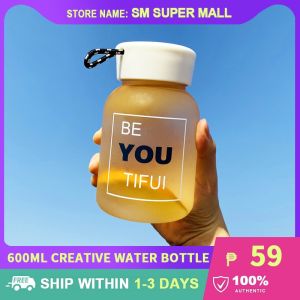 【Cute】600ml Frosted Mug Cups Portable Large Capacity Student Water Bottles with Drawstring High Temperature Plastic Casual Cup Outdoor Sports Bottle