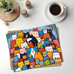 Bộ Thảm Trải Bàn Hình Mèo Hoạt Hình Dễ Thương - 2/4/6 Chiếc Thảm Trải Bàn Ăn Bằng Vải Lanh Polyester Chống Trơn Trượt Chịu Nhiệt Có Thể Giặt Được Nhà Bếp Trang Trí Nhà Cửa