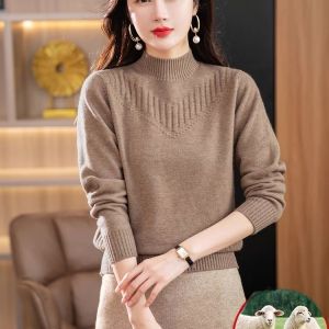 MAIMEI | Thickened Woolen Cashmere Sweater For Middle-Aged Mothers Mid-Length Loose Knitted Dress Autumn Season Long Sleeve Regular Length