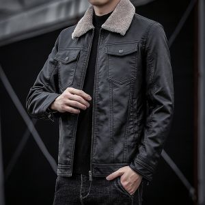 ROMON | แจ็คเก็ตหนังผู้ชายฤดูใบไม้ผลิฤดูหนาว 2024 แจ็คเก็ตหนังขนสัตว์ทรงสลิมฟิตสไตล์อเมริกัน แจ็คเก็ตมอเตอร์ไซค์ แจ็คเก็ตหนัง PU สำหรับผู้ชาย
