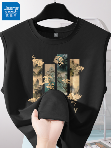 เสื้อกั๊กผ้าไหมน้ำแข็งสำหรับผู้ชาย ฤดูร้อน 2025 ใหม่ แห้งเร็ว แขนกุด ออกกำลังกาย ฟิตเนส เสื้อยืด เสื้อกั๊ก ผ้าฝ้ายผสม