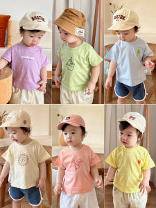 Baby Short Sleeve T-Shirt Pure Cotton Casual Half Sleeve Childrens Summer Clothes round Neck Sweat Absorbent Cartoon Pattern