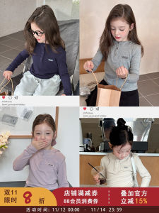 Fashionable Casual Slim Fit Hat T-Shirt for Girls Autumn Wear Pure Color Childrens Clothing Soft Comfortable Cotton Fabric