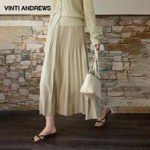 Commute A-Line Pleated Skirt Drape Design Midi Skirt
