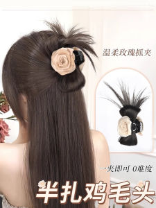 Phụ Kiện Tóc Giả Half-Up Bun Headpiece Giả Mèo Hoa Hồng Thực Tế Kẹp Tóc Phun Nước Đuôi Ngựa Phụ Kiện Tóc Giả Cao Cấp