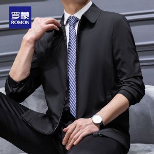ROMON | Young Executive Mens Casual Business Administrative Jacket Lomei Spring Autumn New Style Zipper Closure Polyester Fiber