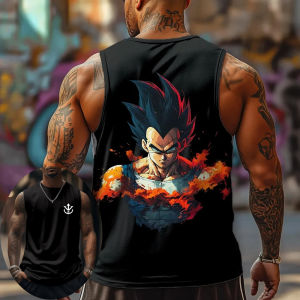 Bandai | Dragon Ball Mens Vest Tank Top Vegeta Summer Anime Spring And Autumn Sports Fitness Casual Trendy Sleeveless Top GYM