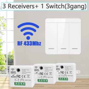 Wireless Light Wall Switch Relay Receiver RF 433Mhz 1/2/3Gang Panel Switch Remote Control Interruptor for LED Lamp 10A 110V 220V