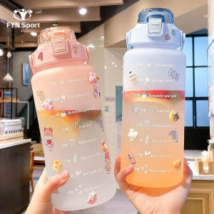 Bình Đựng Nước 2L Dễ Thương [ kèm Sticker] Có Vạch Báo Giờ Uống Nước Thiết Kế Chống Tràn - bình đựng nước thể thao 2L