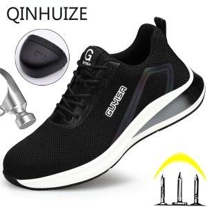 QINHUIZE New Fashion Safety Shoes Men Lightproof Work Shoes Steel Toe Sneakers Anti-Smashing Anti-Puncture Work Boots