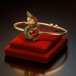 กำไลพญานาคหัวพลอยลงยา ปรับขนาดได้ เสริมพลังเรียกทรัพย์ ดูดทรัพย์ หนุนโชคลาภ งานเงินไม่ขาดมือ งานกำไลพญานาคประณีต หัวพลอยโดดเด่น สวมใส่ง่าย เสริมสิริมงคลแก่ผู้สวมใส่