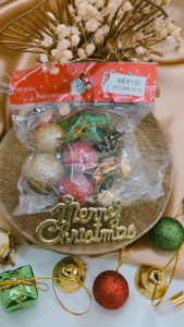 SET AKSESORIS POHON NATAL ISI 9&10 KEMASAN OPP ACC MIX GANTUNGAN BOLA RUSA MERRY CHRISTMAS NATAL