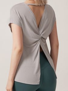 Slimming Fitness Clothing Backless Thin Summer Sport Quick Dry T-Shirt Womens Pilates Training Yoga Wear Breathable Moisture Wicking round Neck Short Sleeve