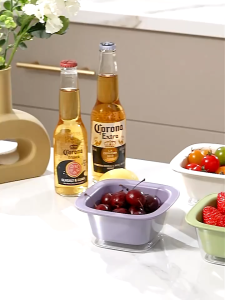 ชุดตะกร้าล้างผัก 2ชั้น ขนาดเล็ก มีรูระบายน้ำ ตะกร้าสะเด็ดน้ำ ตะกร้าล้างผักผลไม้ ตะกร้าล้างเนื้อสัตว์ ของใช้ในครัว