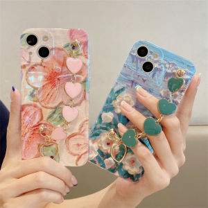 Zeallion Flower Phone Case with Heart Design Strap Wristband For [Apple iPhone 15 14 13 12 11 Pro XS Max Mini XR X 7 8 Plus SE 2020] Reflective Cover Shell Casing
