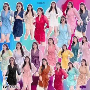 S11382 เดรสคอปกแขนพองซีทรู