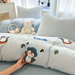 Kiss Dear | Thick Milk Velvet 4-Piece Bedding Set Coral Flannel