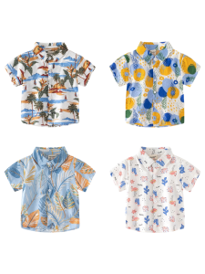 Short Sleeve Flap Collar Resort Style Childrens Shirt