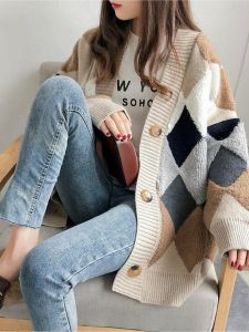 ผู้หญิง ถักความยาวปานกลาง คาร์ดิเกน เสื้อสเวตเตอร์ ฤดูใบไม้ผลิ ฤดูใบไม้ร่วง หลวม สไตล์ขี้เกียจ เสื้อท่อนบน นักเรียนมัธยมปลาย ทันสมัย เสื้อแจ๊กเก็ต