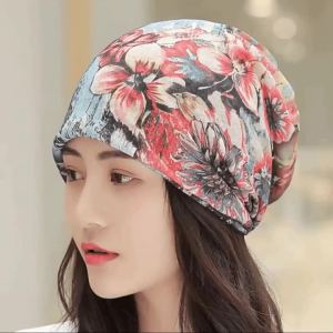 Turban Hat Women Headscarf Flower Print Windproof Breathable Sunscreen Outdoor Beanie Head Wrap Baggy Cap Female Headress