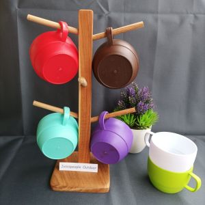 Rak Gelas Tempat Gelas Cangkir atau Mug Unix Cantolan Gelas Cangkir Di Meja ( Kayu Jati )