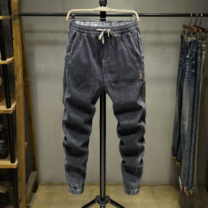 Thickened Cuffed Jeans Mens Autumn Winter Fleece Wear Resistant Casual Loose Long Pants Youth Vitality Cotton Stretch Denim