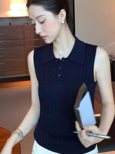 chaqi | เสื้อกั๊กถักแขนกุดทรงเข้ารูปสไตล์ฝรั่งเศสสำหรับผู้หญิงในช่วงฤดูร้อน เสื้อคลุมกันหนาวแบบสวมหัวสีพื้น