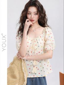 YOUXIANG | Áo Kiểu Chấm Bi Đa Sắc Mùa Hè Cho Nữ