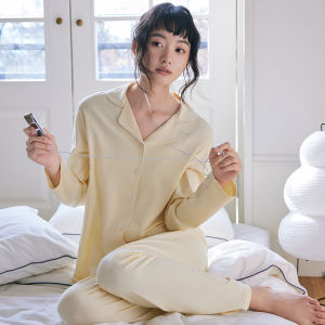 Custom Fabric Cotton Silk Womens Spring New Breathable Button-Up Long Sleeve Sleepwear Set Comfortable Home Clothes