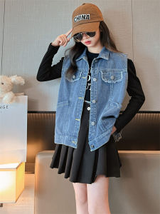 Fashionable Denim Vest for Kids Spring Autumn New Korean Style Versatile Trendy Jacket Cotton Filled Child Size 1-14 Years Old