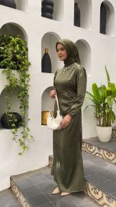 Elora Dress Payet Kondangan Baju Gamis Lebaran Bintari Bridesmaid Satin Polos Premium By Elbise