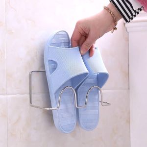 Bathroom Slipper Rack Stainless Steel No Drilling Toilet Shoes Storage Wall Mounted Door Back Shelf Slipper Hanging Rack