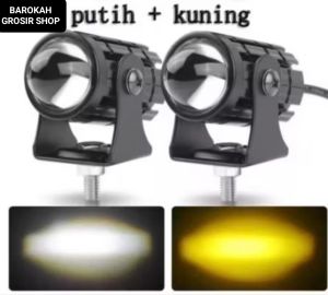 Lampu LED sorot dua warna laser 24 Volt Laser D2 High Low 2 Warna Putih Kuning Truk Bus Fuso Canter Tronton PnP BA20D Jauh Dekat Dim Hi Lo Kaki Tiga Truck Bis