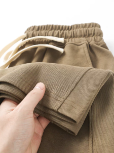 American Style Heavyweight Plaid Shorts Men Summer Loose Casual Sports Thin Five-Quarter Pants New Trend Brand Straight Leg Pocket Elastic Waist High Waist Cotton Solid Color