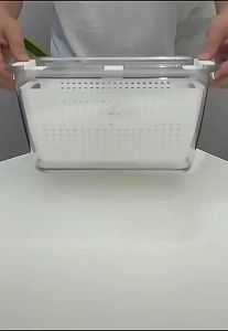 Quivlox Refrigerator Storage Box with Drain Holes Sealed Lid Drain Basket Vegetables Fruits Fresh-keeping Kitchen Organizer