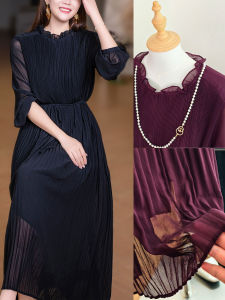 XIAOER | Gradual Pleats Flounce Hem Puff Sleeve Loose Chiffon Dress