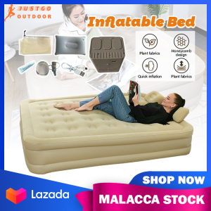 【Free Pillow】Automatic Inflatable Bed Mattress Queen Size Extra Thick Sleeping Pad Large Camping Cot Outdoor Comfort Plush Air Bed