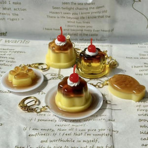Pudding Snack Keychain Cold Drink for Women Bag Small Pudding Pendant Accessories Cherry Pudding Cute Caramel Key Chain Decor