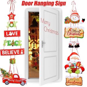 Christmas Decorative Door Pendant Cartoon Santa Claus Elk Creative DIY Welcome Door Pendant 2024 Merry Christmas and New Year Decoration