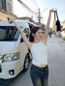 Hello Canon Flocking Elastic Embroidered Mesh Strap Vest Women Summer New Style Slim Short Sleeveless Top Commute Single Piece