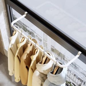 Balcony Clothes Rack Window outside Drying Gadget Window Hang the Clothes Window Sill Buckle Rod Protective Fence Window Frame Mini Air Clothes