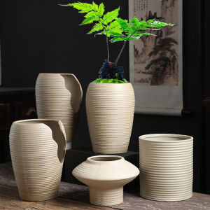 Outdoor Stoneware Succulent Flower Pot Minimalist Large Thread Plain Burning Ceramic Basin Old Pile Cliff Pot Breathable Green Plant