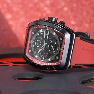 Jam Tangan Jonas Jasmin Original Persegi Panjang HA-264UUA / Jam Tangan Fashion Pria Tali Rubber Diameter 46cm Chrono Aktif