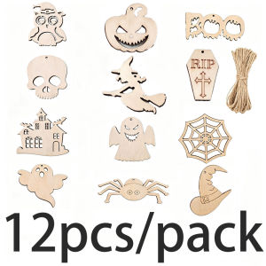 (12 /bag) 4.8-11Cm Halloween Wooden Ornament Ghost Decoration Terrifying Atmosphere and Funny Combinationcs
