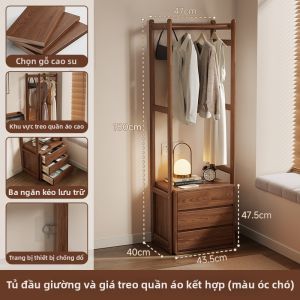 DONGMU | Tủ Đặt Đầu Giường Gỗ Đa Năng có Gương và Giá Treo Quần Áo