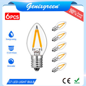 6 Packs C7 Edison Bulb Mini Candelabra LED Bulb Vintage 1W E12/E14 LED Filament Night Bulb Retro Warm White Dimmable Lamp Bulb for Christmas Home Decorative