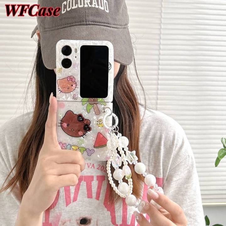 Wfcase เคสสำหรับออปโป้ไฟนด์ N2ฝาพับรูปแมวน่ารัก สร้อยข้อมือ เคสโทรศัพท์ป้องกันกล้องแบบเต็ม 5112