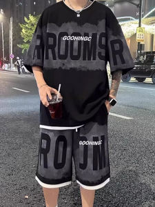 Bộ Đồ Thể Thao Thường Ngày Thời Trang Mùa Hè Cho Nam Tay Ngắn Quần Short Rộng Rãi Cỡ Lớn Hai Mảnh Quần Áo Công Sở