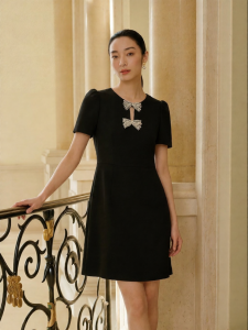 Koradior | French Aromatic Bow Elegant Puff Sleeve Little Black Dress