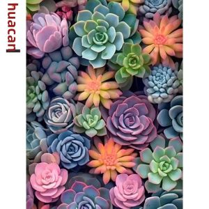 Tranh Thêu Kim Cương Huacan - Bộ Tranh Khảm Cây Mọng Nước Xanh Cỡ Lớn - Tranh Trang Trí Phòng Khách Bằng Nhựa Resin - Kim Cương Tròn & Vuông